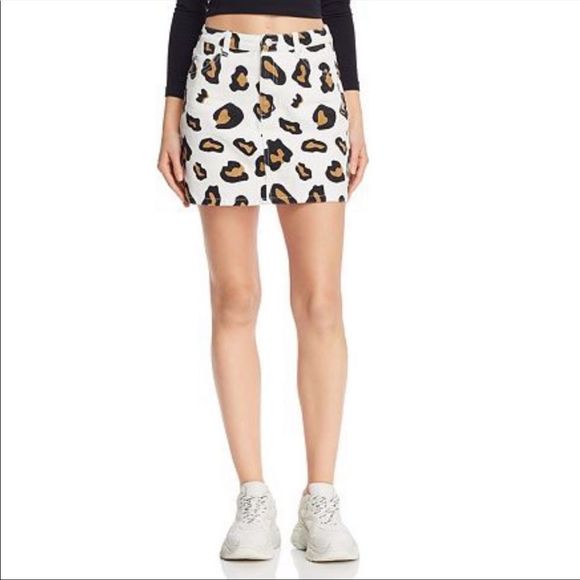 Sunset & Spring Dresses & Skirts - Sunset + Spring White Leopard Print Denim Mini Skirt Small
